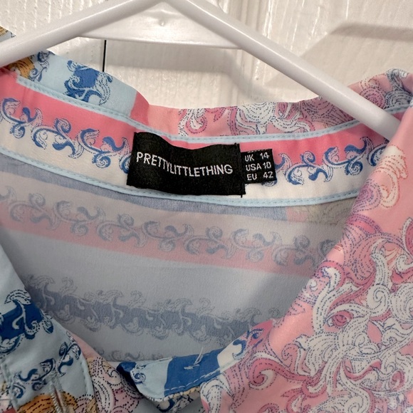 PrettyLittleThing Multi Chain Print Oversized Shirt Blouse - Picture 4 of 6